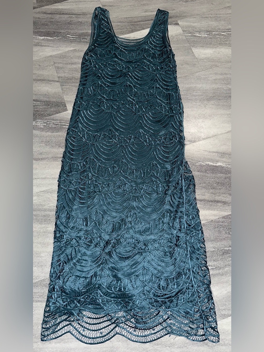 Soulmates teal dress 100% Silk lace detailing size L